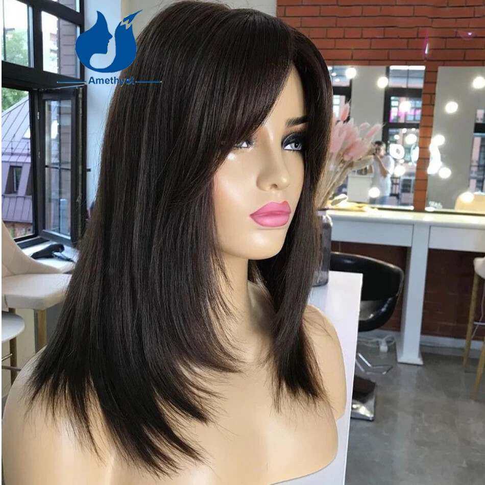 Layered Cut Short Bob 5.5X4.5 PU Silk Base Closure Wig Human Hair With Bangs 4X4