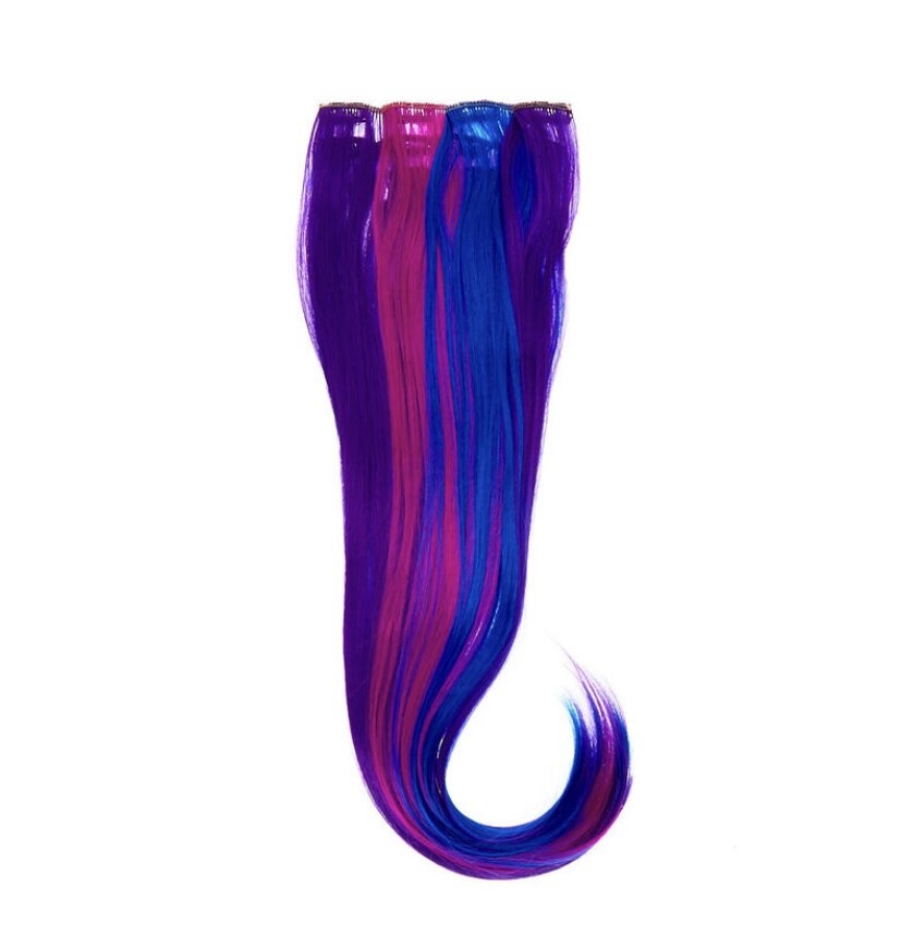 Claire’s 4 piece Faux Hair Extensions Clip-in Brand New Green Blue Purple