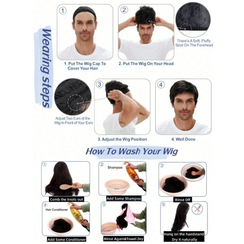 Men Brown Wig Fashion Short Beanie Hairpiece Male Universal Cosplay Glueless Wig