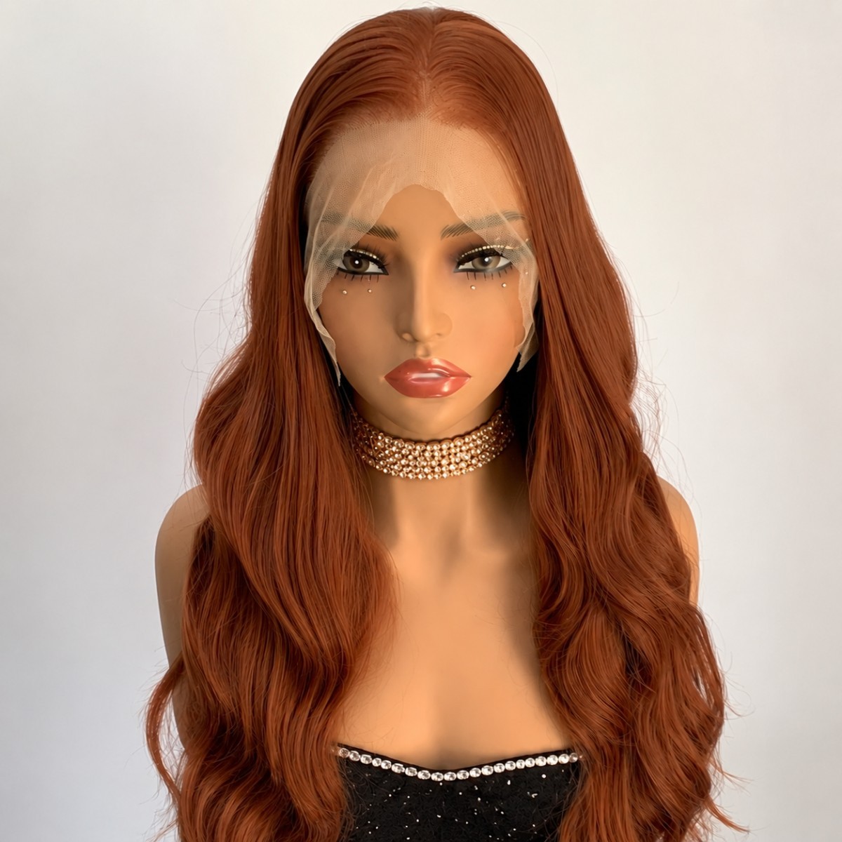 Heat Resistant Hair Layered Pre Plucked Long Wavy Lace Front Wigs Copper Red