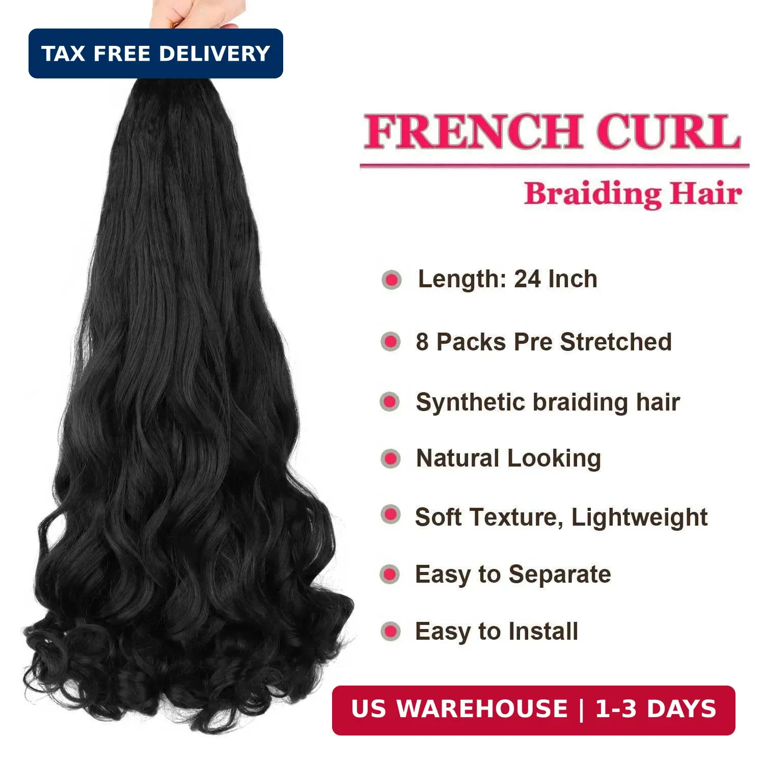French Curl Braiding Hair Pre Stretched 24Inch 8 Packs Bouncy Wavy Braiding Hair