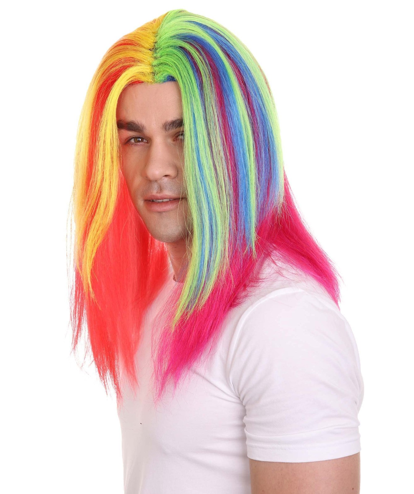 Adult Men’s Rainbow Rapper Celebrity Long Straight Wig, Synthetic Soft Fiber …