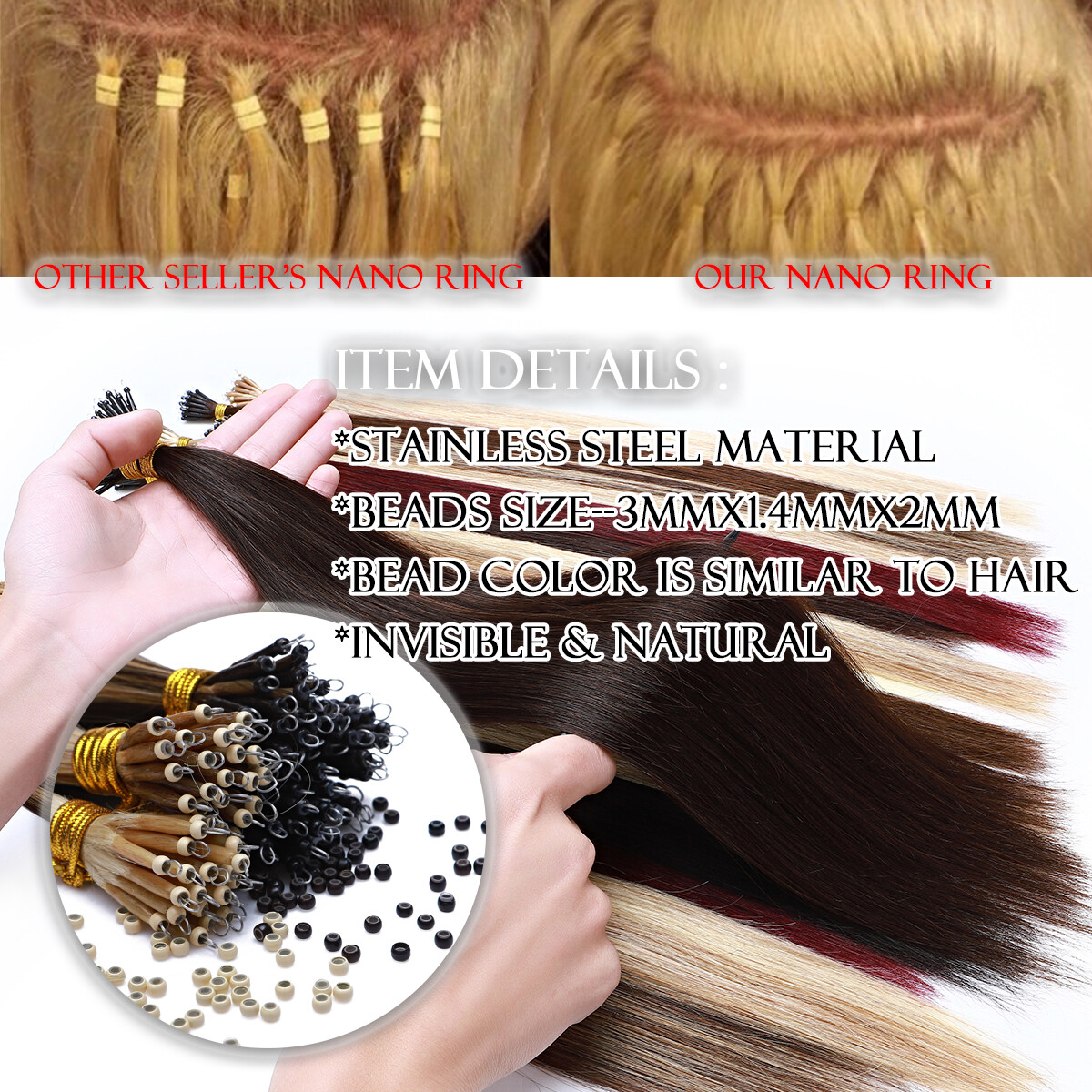 CLEARANCE Nano Ring 100% Human Remy Hair Extensions Micro Loop Beads Ombre 100pc