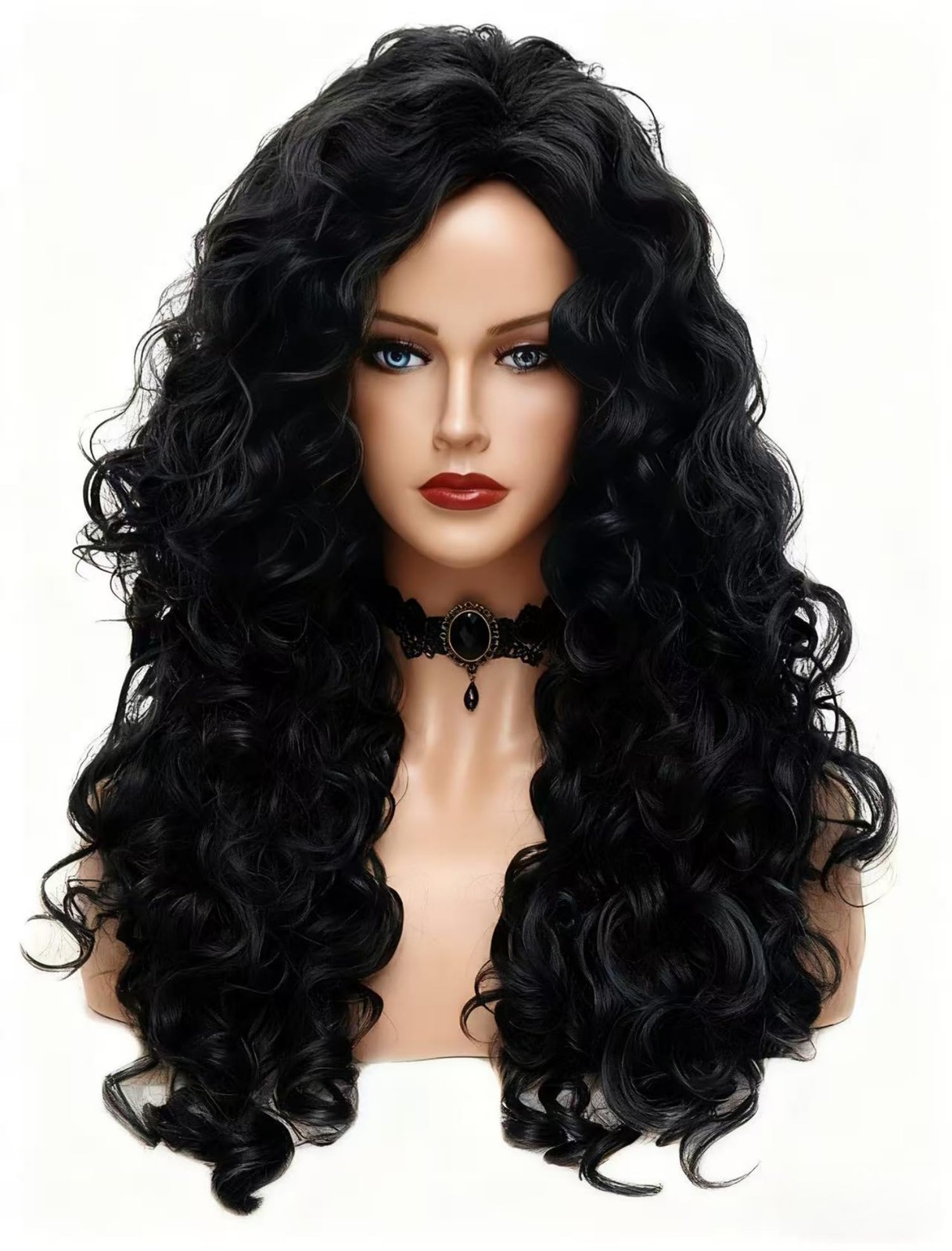 Long Wavy Wigs 28 Inches Natural Black Synthetic Kinky Curly Hair Wig for Women