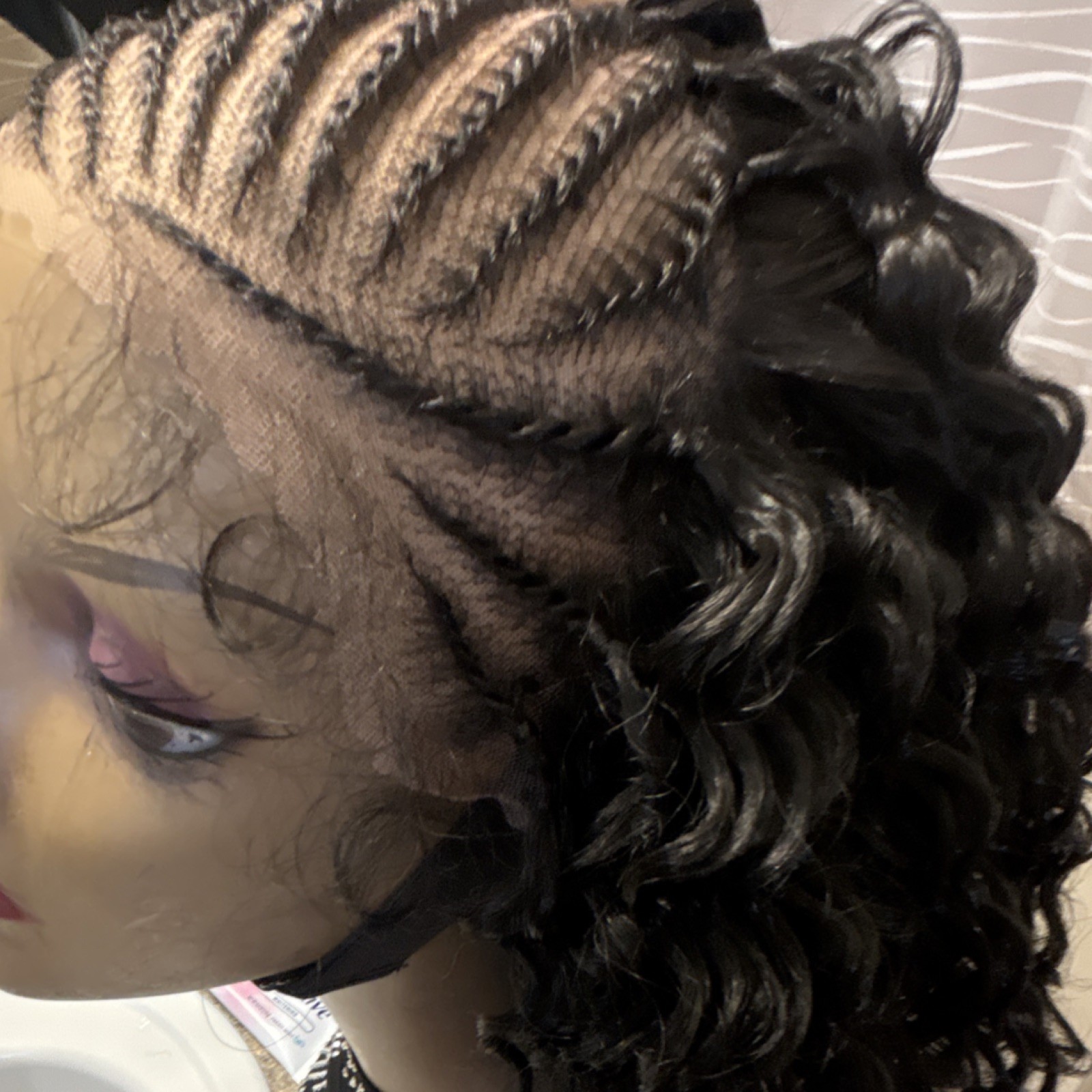 Braided Curly Lace Front 12 inch Human Hair Wig Medium Color 1b