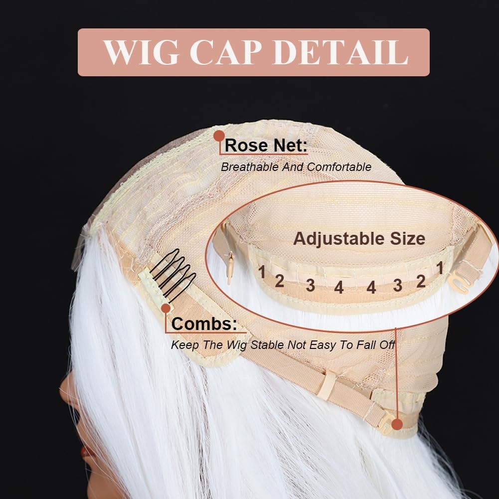 White Wigs for Women 26 Inch White Long Wavy Wig Middle Part Glueless Lace Wi…
