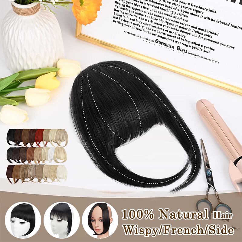 Clip in on Thin Neat Bangs As Human Hair Side Front Fringe Extensions Hairpiece