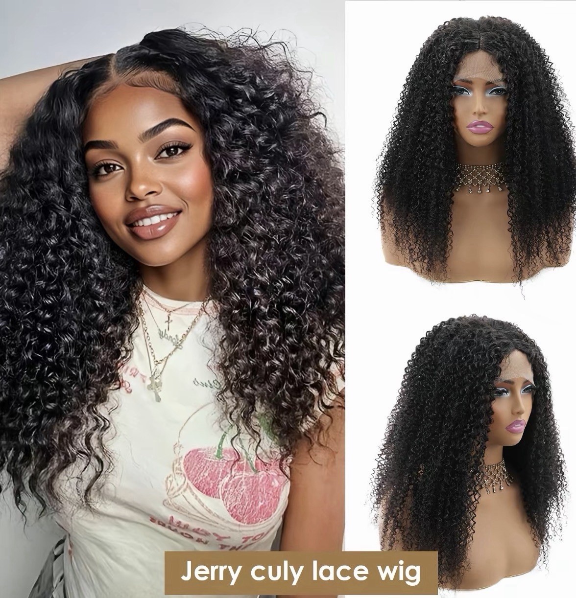 Jerry Curly Natural Black 180 Density HD Lace Lace Wig T Part Lace