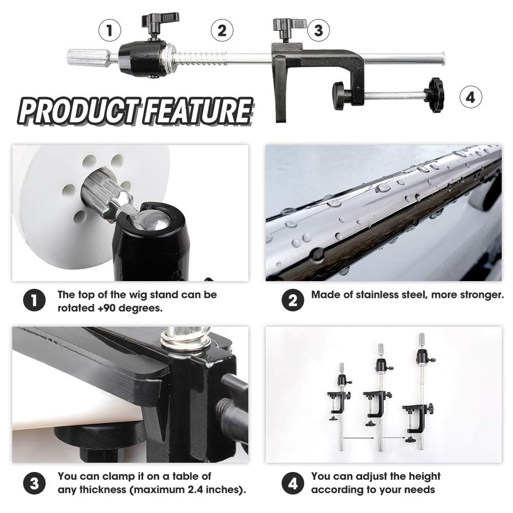 Versatile Wig Stand Holder with Adjustable Height and Metal C-Clamp Design
