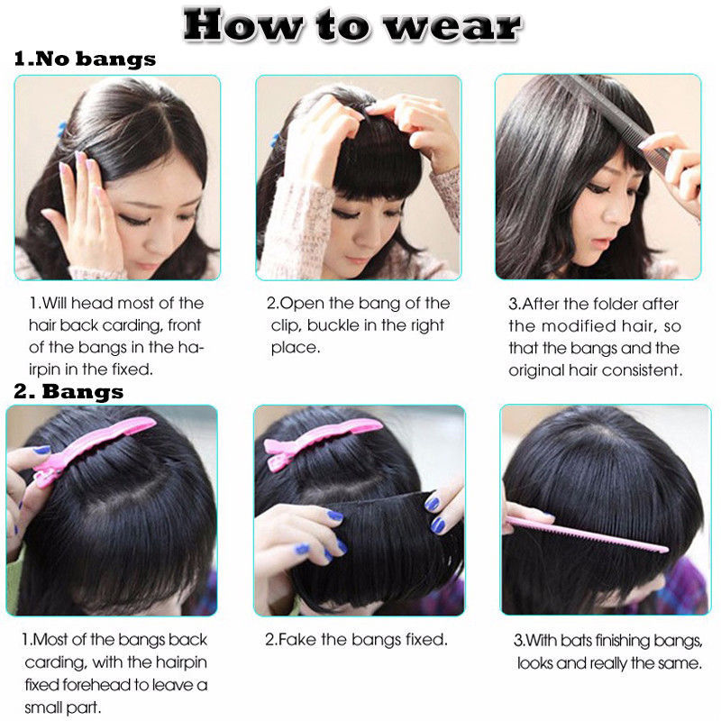 US Thick Neat Fringe Bangs Hairpiece As Clips in 100% as Human Hair Extensions