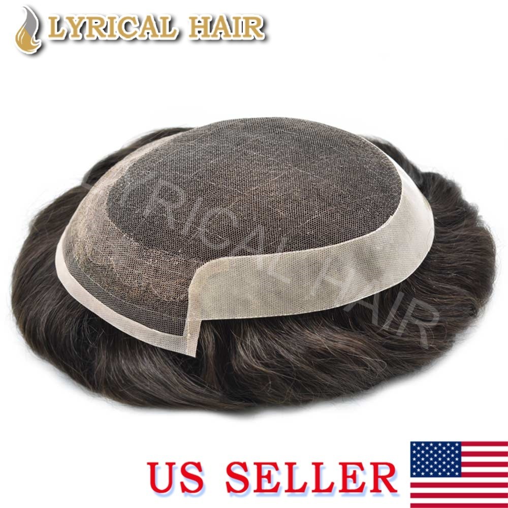 US French Lace Front Mens Toupee Human Hair Natural Hairline Durable Hair System
