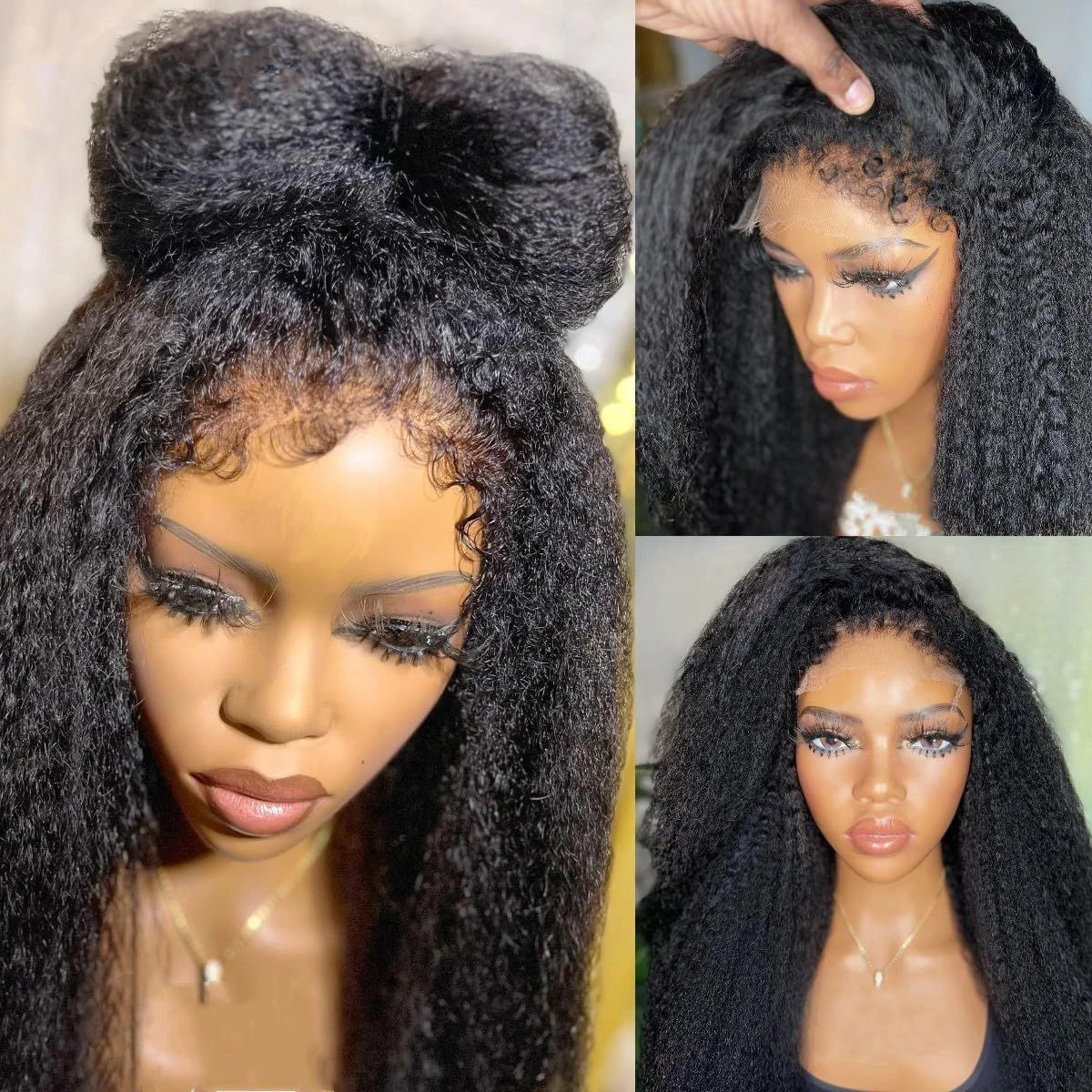 4C Kinky Edges Hairline Curly Baby Hair 4×4 Kinky Straight Lace Front Wig 26inch