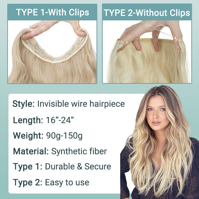 US Balayage Real Natural Long Wavy Wire Hair Extensions for Women 3/4 Full Head