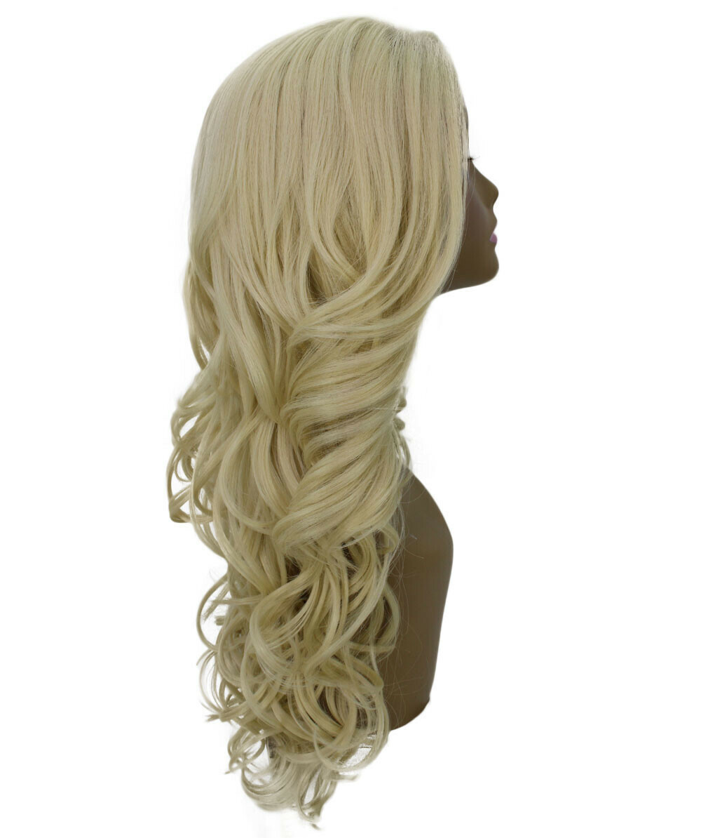 LUXLUXE Kendra Wavy 24.5″ Long 13×2.5 Hand-Tied Lace Front Wig, Light Blonde