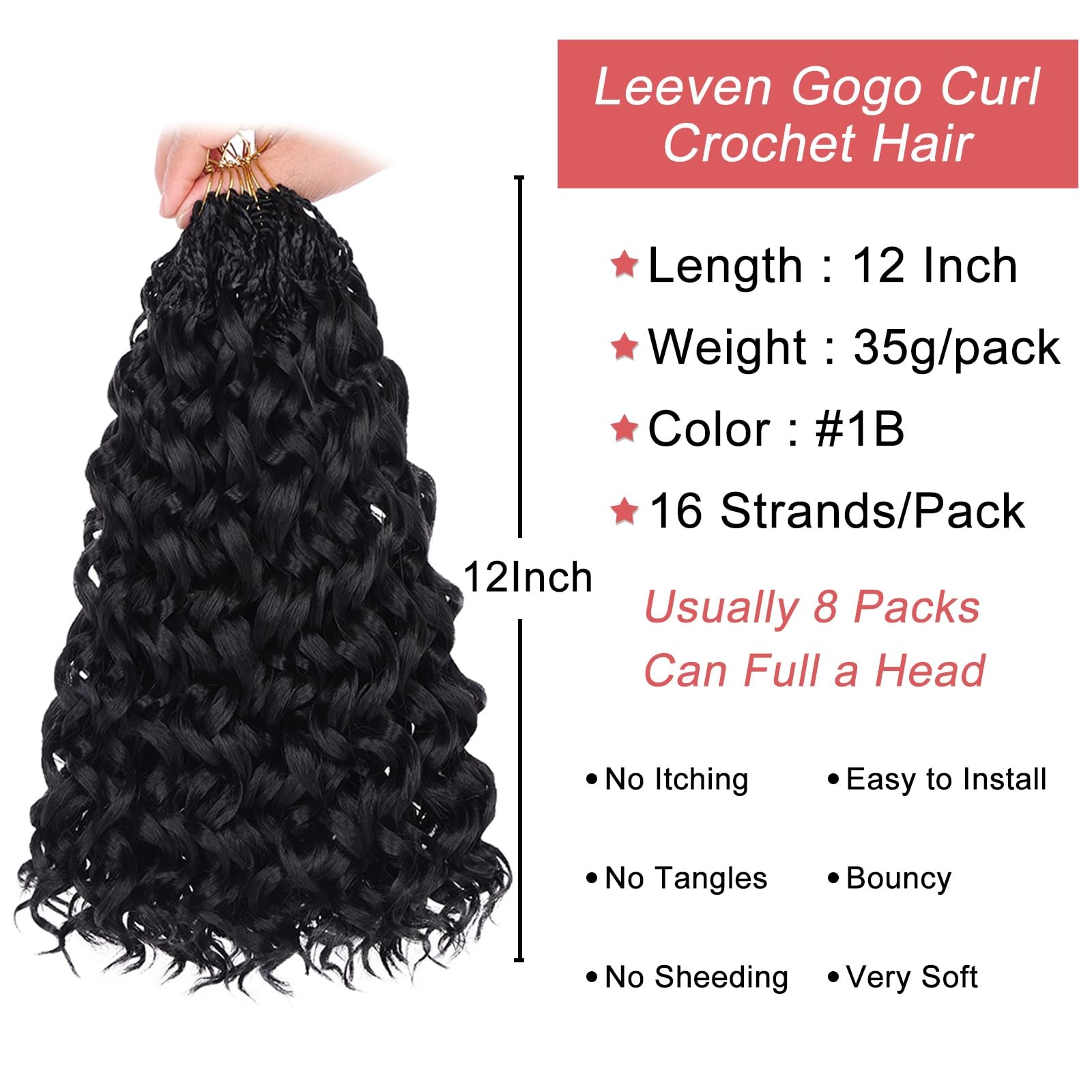 Gogo Curl Crochet Hair 12 Inch 8 Packs Black Ocean Wave Crochet Hair Pre Loop…