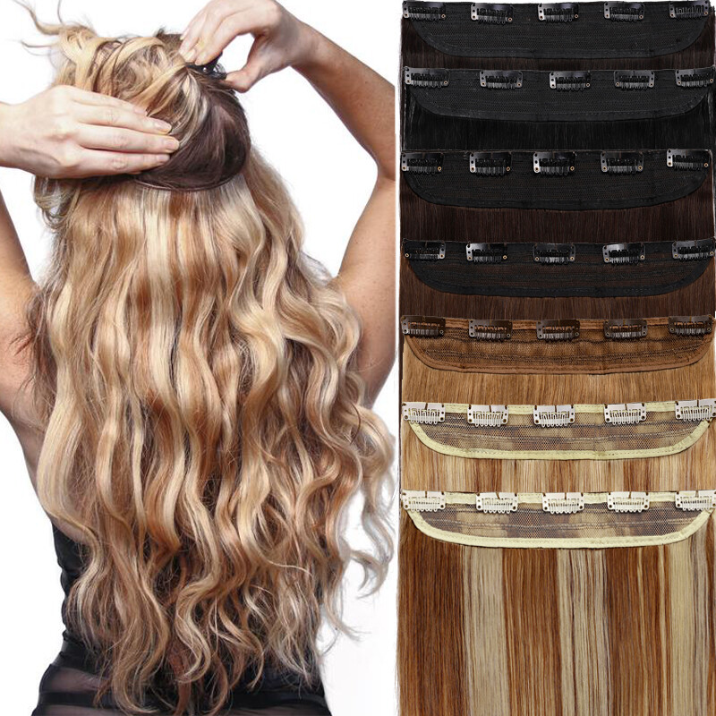 12″-24″ One Piece Clip In 100% Real Human Hair Extensions 3/4Full Head Blonde US