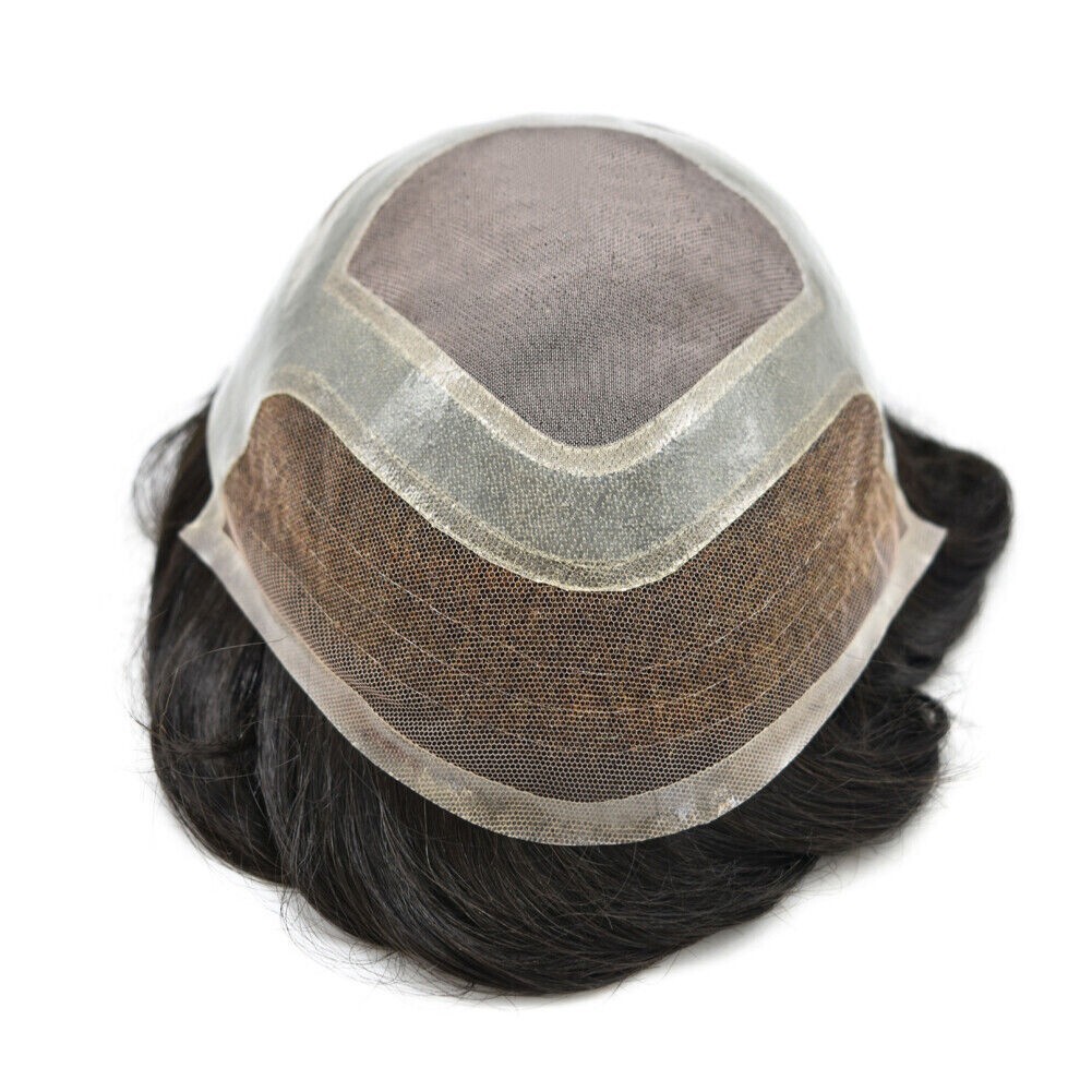 Mens Toupee French Lace Front Hairpiece Fine Mono Poly Skin Hair Systems FPM