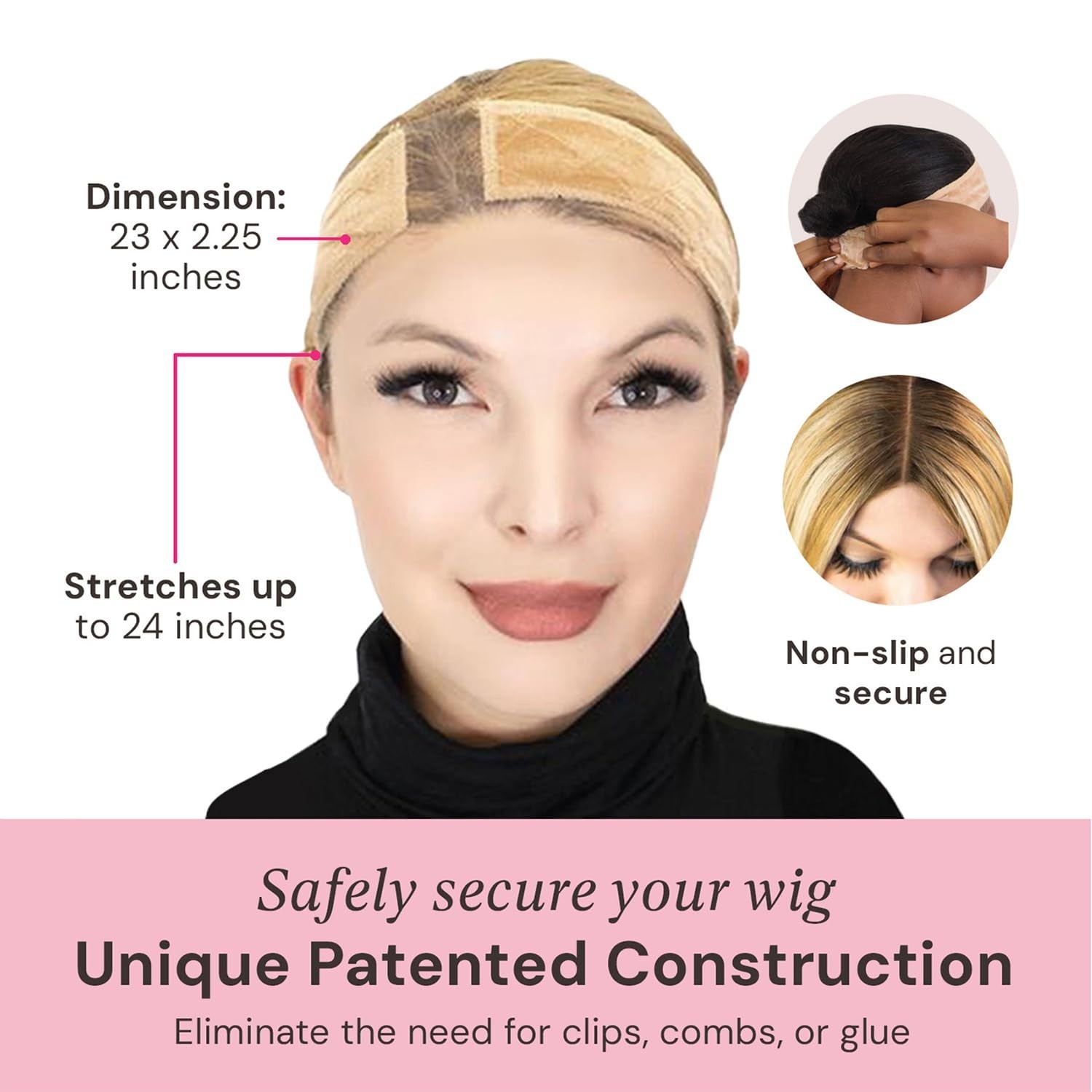 Lace Wig Grip Band for Women, Adjustable Velvet Headband, 2 Pack