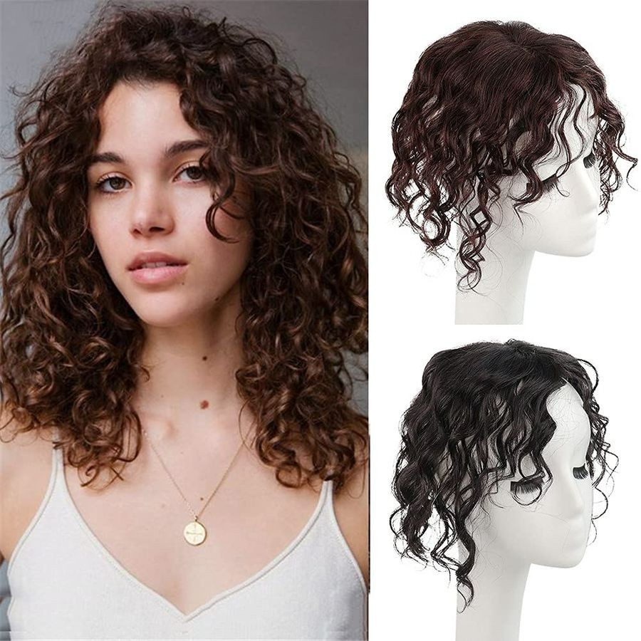 Real Remy Human Hair Long Curly Wavy Hand Made Toupee Topper Wiglet Clipin Black