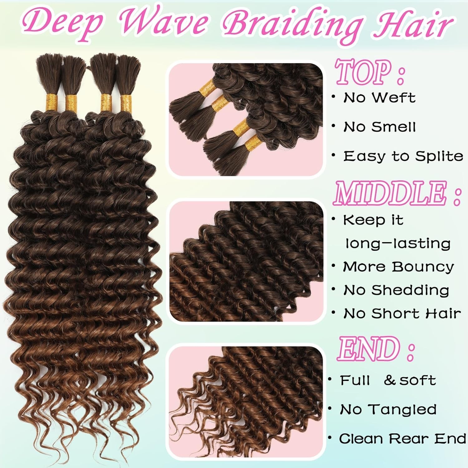 Synthetic Boho Braiding Hair 20 Inch 240g Curly Wavy Bulk Extensions for Blac…