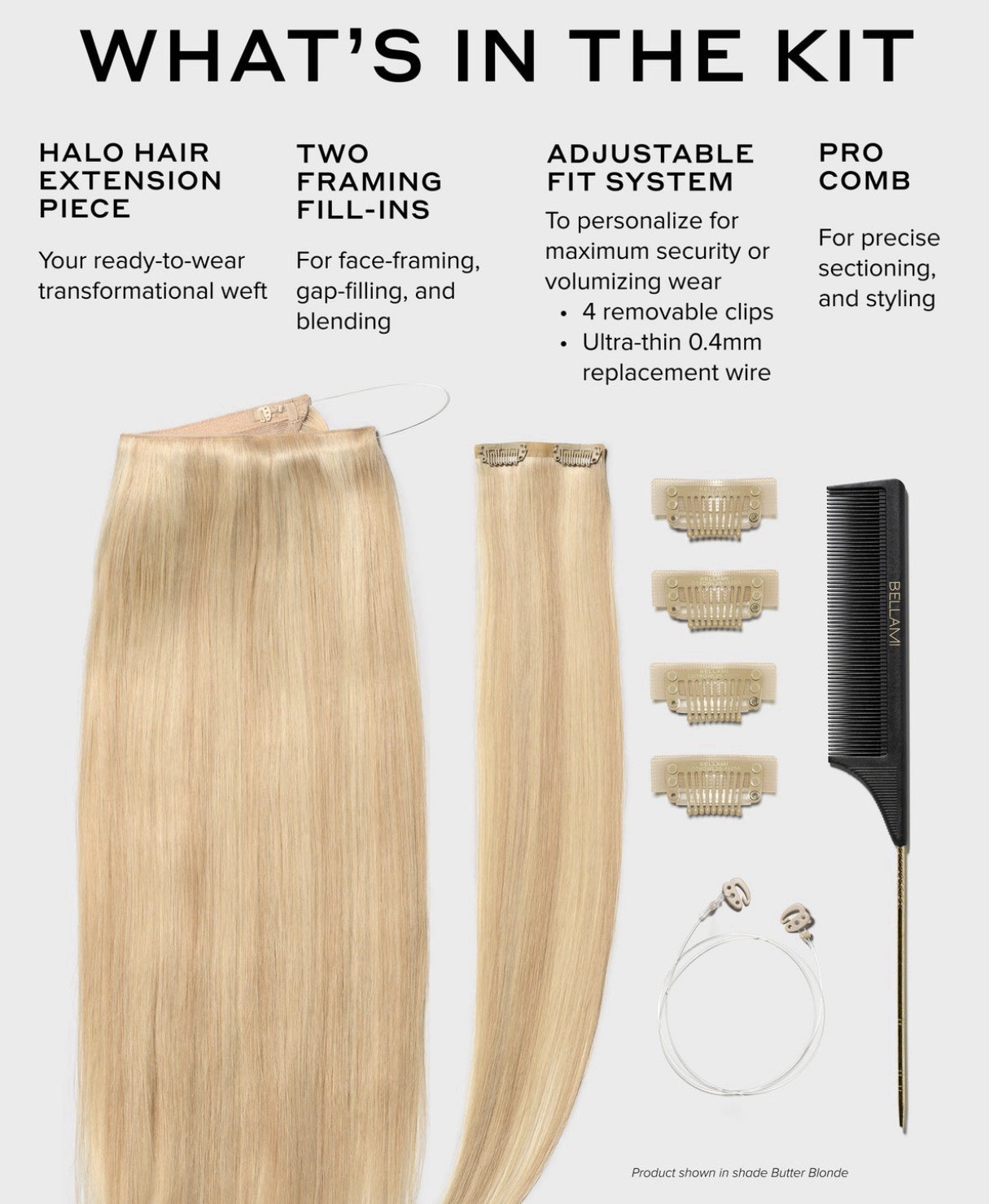 Bellami Halo Pro Hair Extension 18” Pearl Blonde Rooted Highlight With Comb NEW
