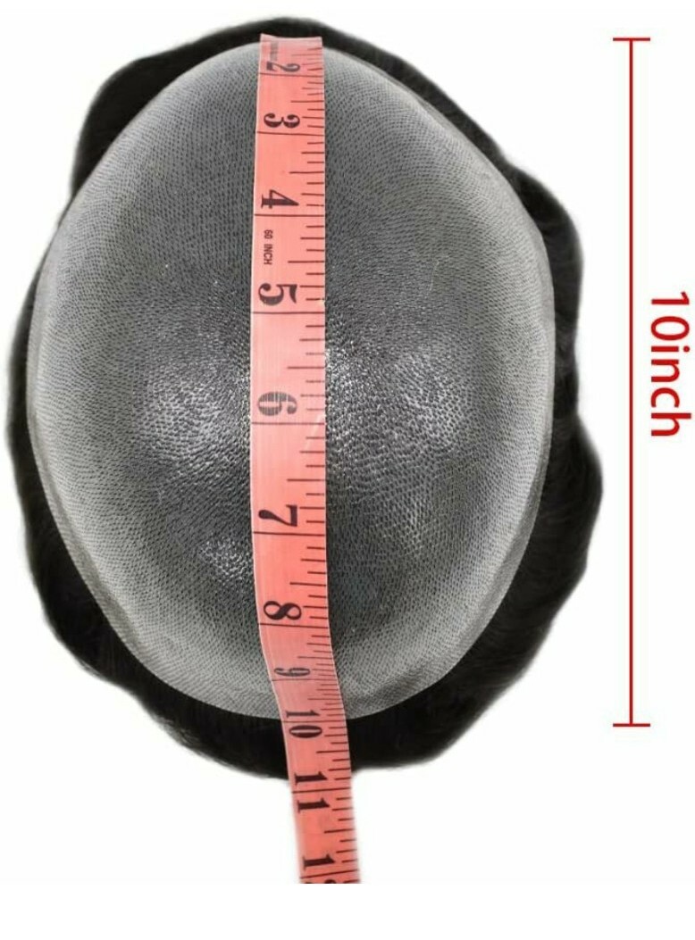 Happy&cc Toupee Men Human Hair #1B Thin Skin Pu Quality Virgin. 30mm Wave Curl.