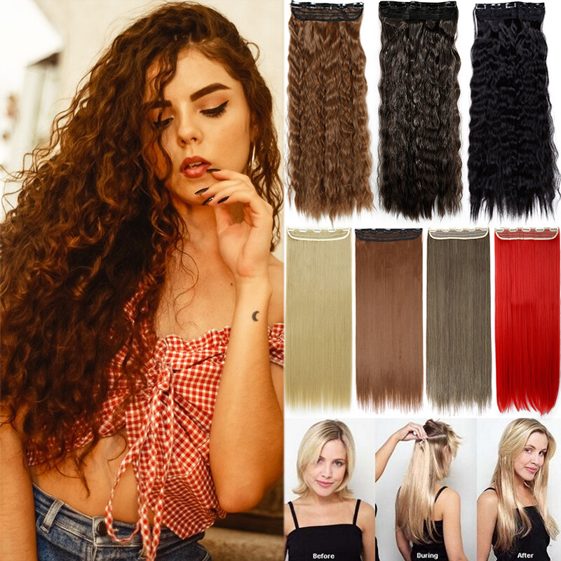 Extra Thick Long Curly Ombre One Piece Full Head Clip In Hair Extension As Human
