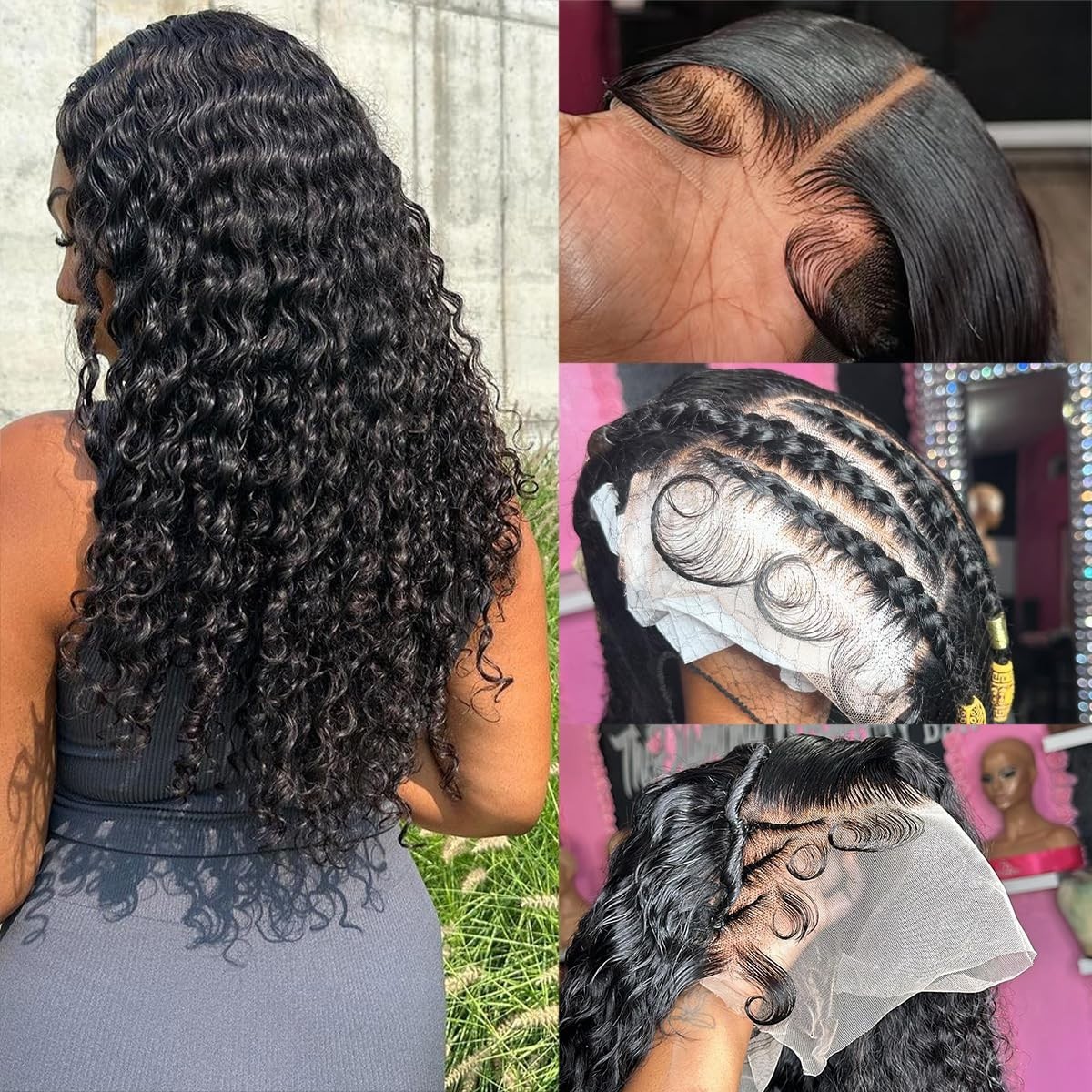 36″ Deep Wave Lace Frontal Wig – 13×6 Transparent Curly Human Hair, 200% Density