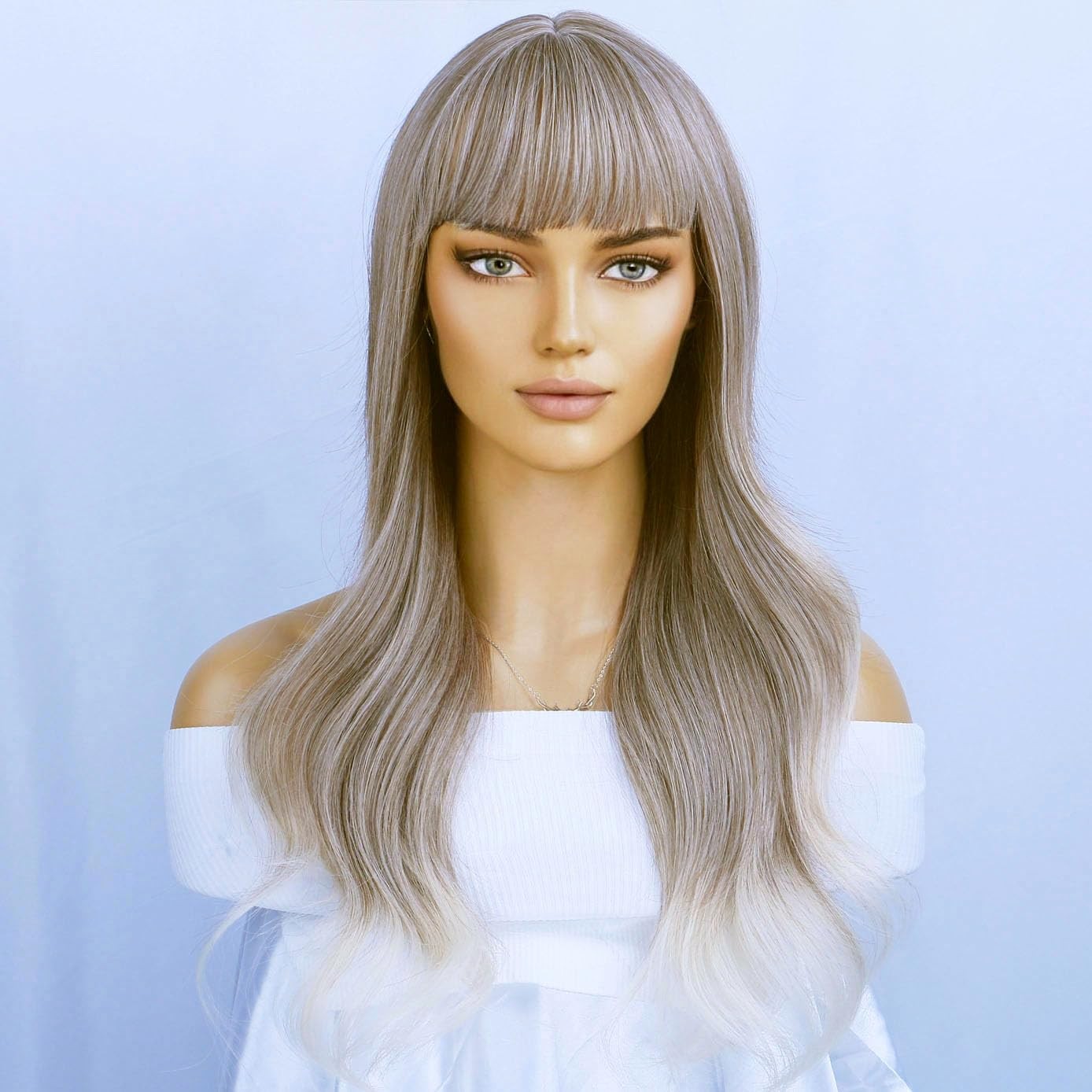 Blonde Brown Long Wigs Women Wavy Wig with Bangs 26 Inches Curly Synthetic Wi…