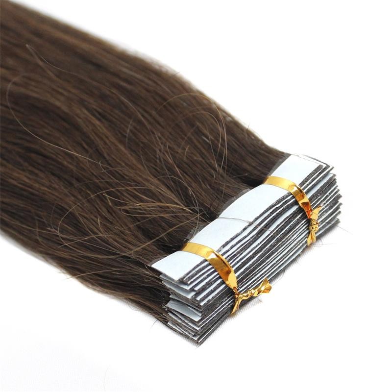 Seamless Tape in Human Hair Extensions Skin Weft Remy Hair Dark Brown 16in 20pcs