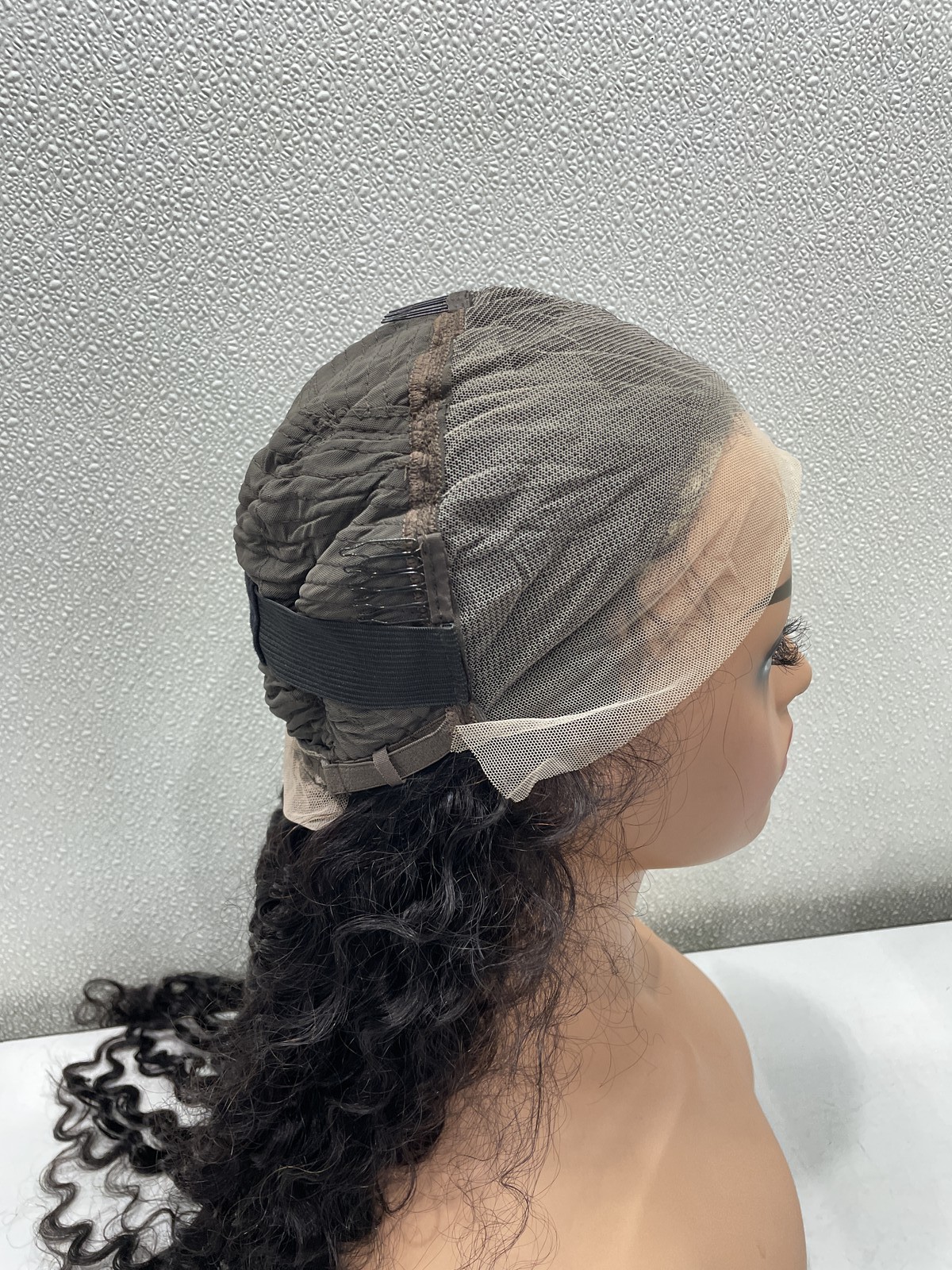 Natural Black Deep Wave Human Hair Blend 13×4 Lace Front 180% Density Wig, 26″
