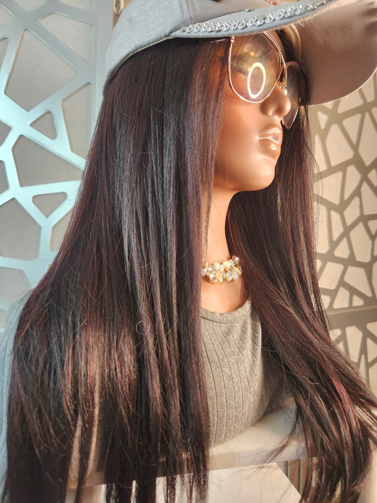 BurgundyvStraight Wig Black Highlights Human Hair Blend 13×4 Lace Front Wig Glue