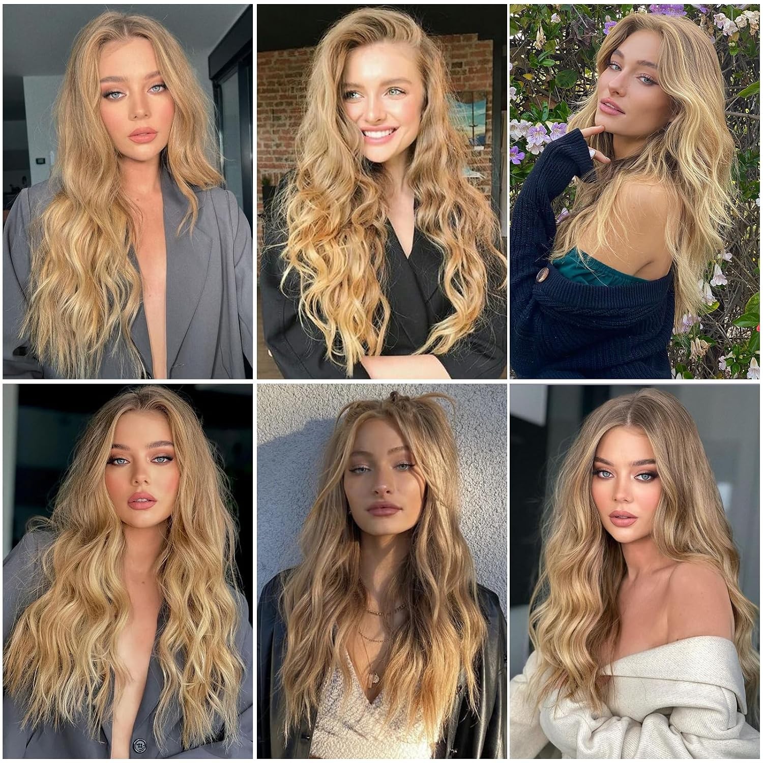 26″ Mixed Blonde Long Wave Wig for Women Middle Part Long Curly Wig