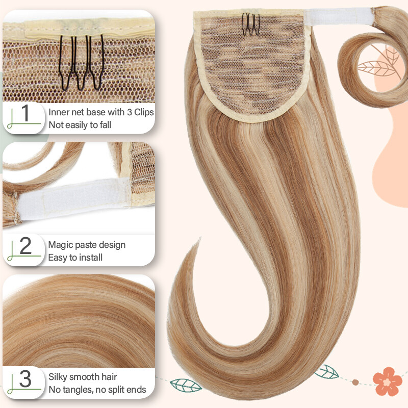 Ponytail Extensions Claw On/Clip In 100% Real Remy Human Straight Long Hair 22IN