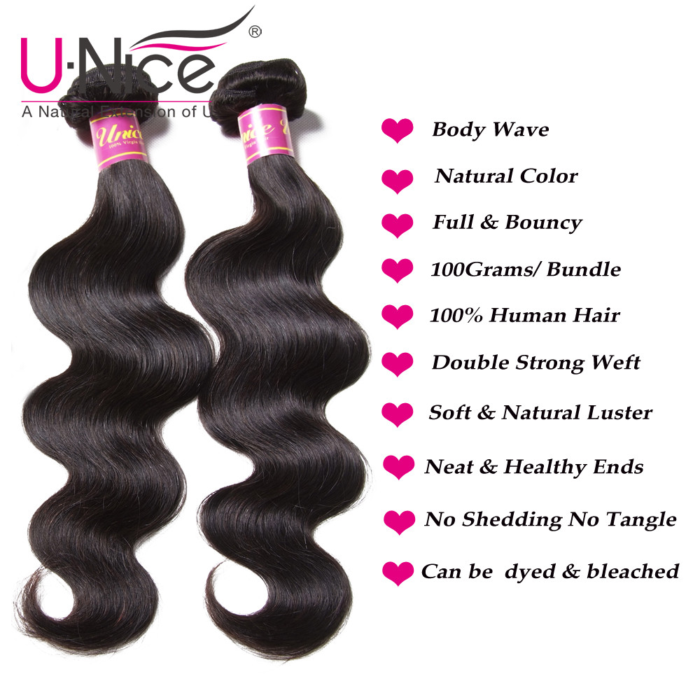 UNice Hair Cambodian Body Wave Bundles Virgin Human Hair Extensions Weaves Wefts