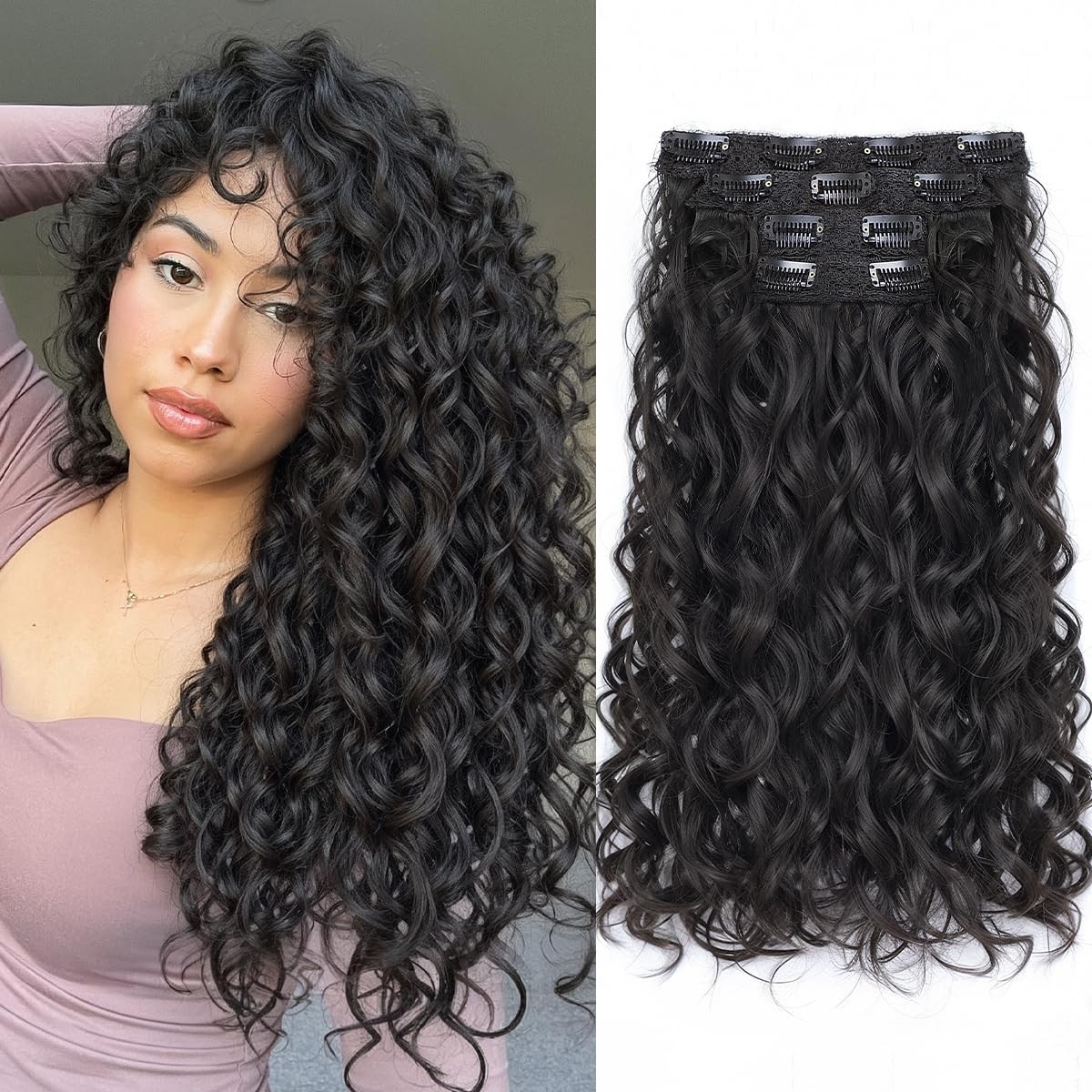 Curly Clip In Hair Extensions,4PCS 20 inch Thick Curly Hair Extensions Lace W…