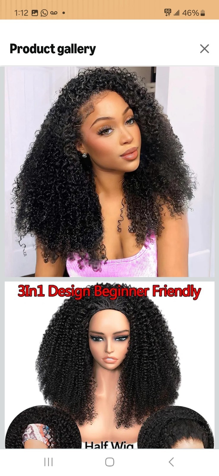 Easy-to-wear glueless half wig with natural curls, drawstring, and flip headband