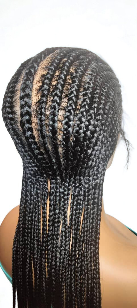 Braided Wig. Large Black Cornrow Braids. Full Lace Baby Hair. Lemonade Braids