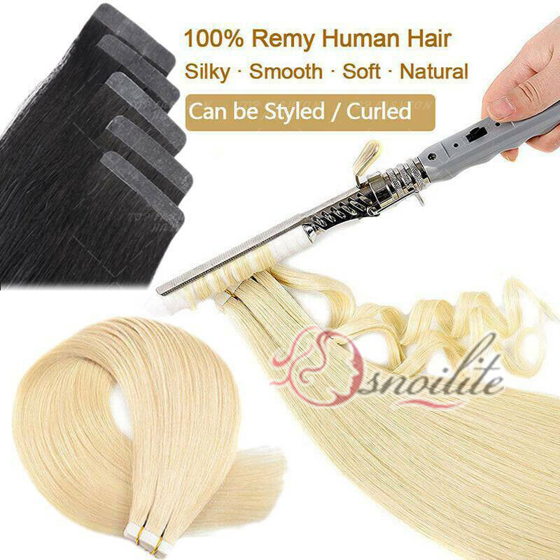 Tape In Extensions 100% Thick Human Hair Russian Remy Skin Weft Full Head Wavy