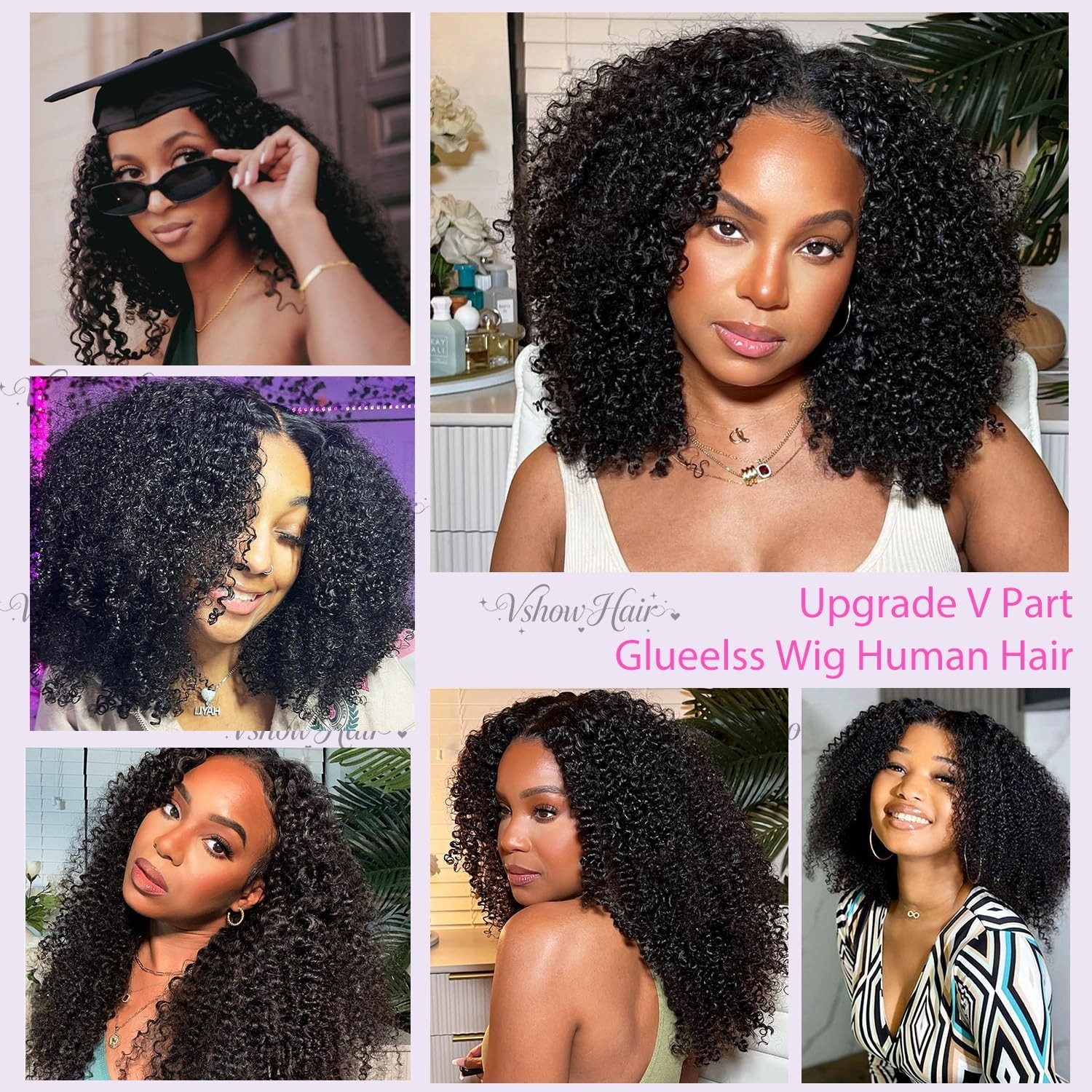 20″ Afro Curly V Part Wig – Glueless Human Hair, 180% Density, Kinky Curly, Natu