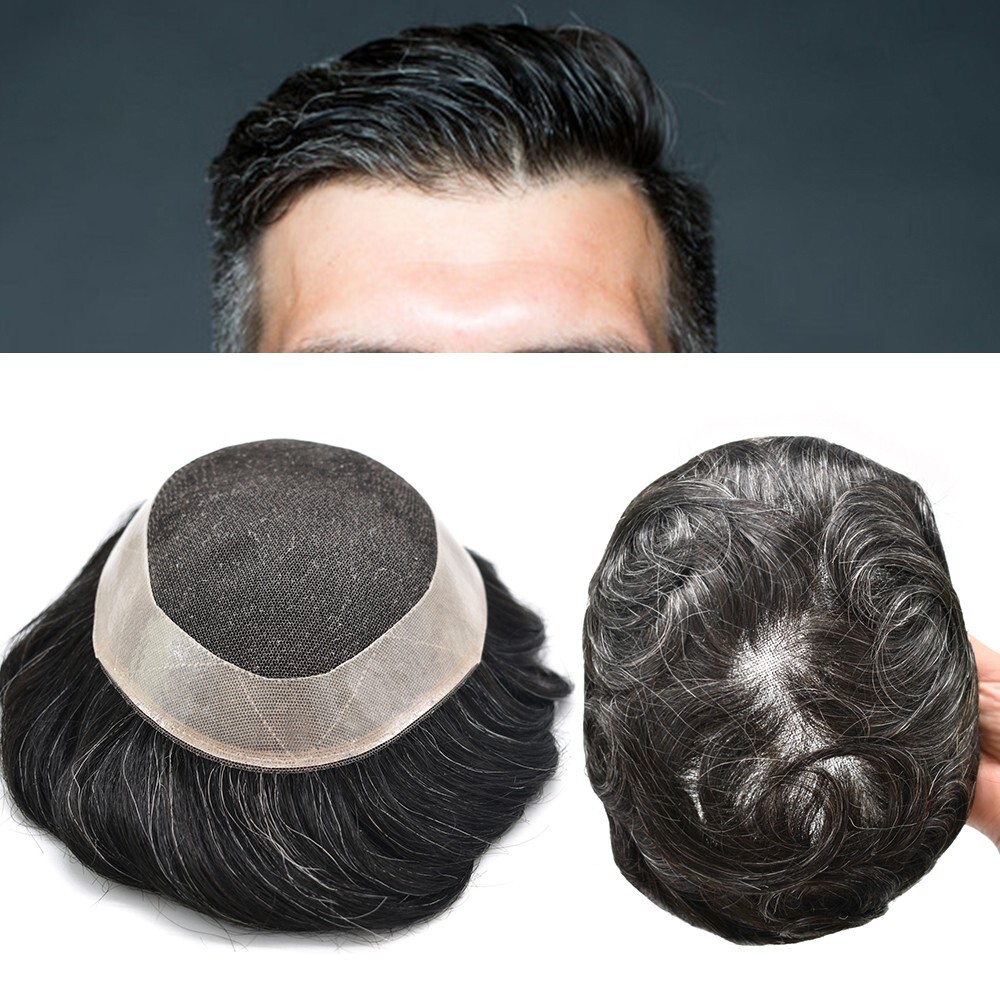 French Lace Mens Toupee Hair System Replacement for Men Poly Pu Around Men Wigs