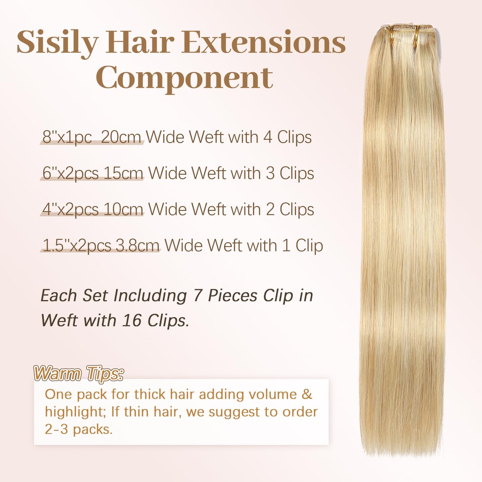 Sisily Clip In Hair Extensions Real Human Hair 16 Inch 70G Dirty Blonde To