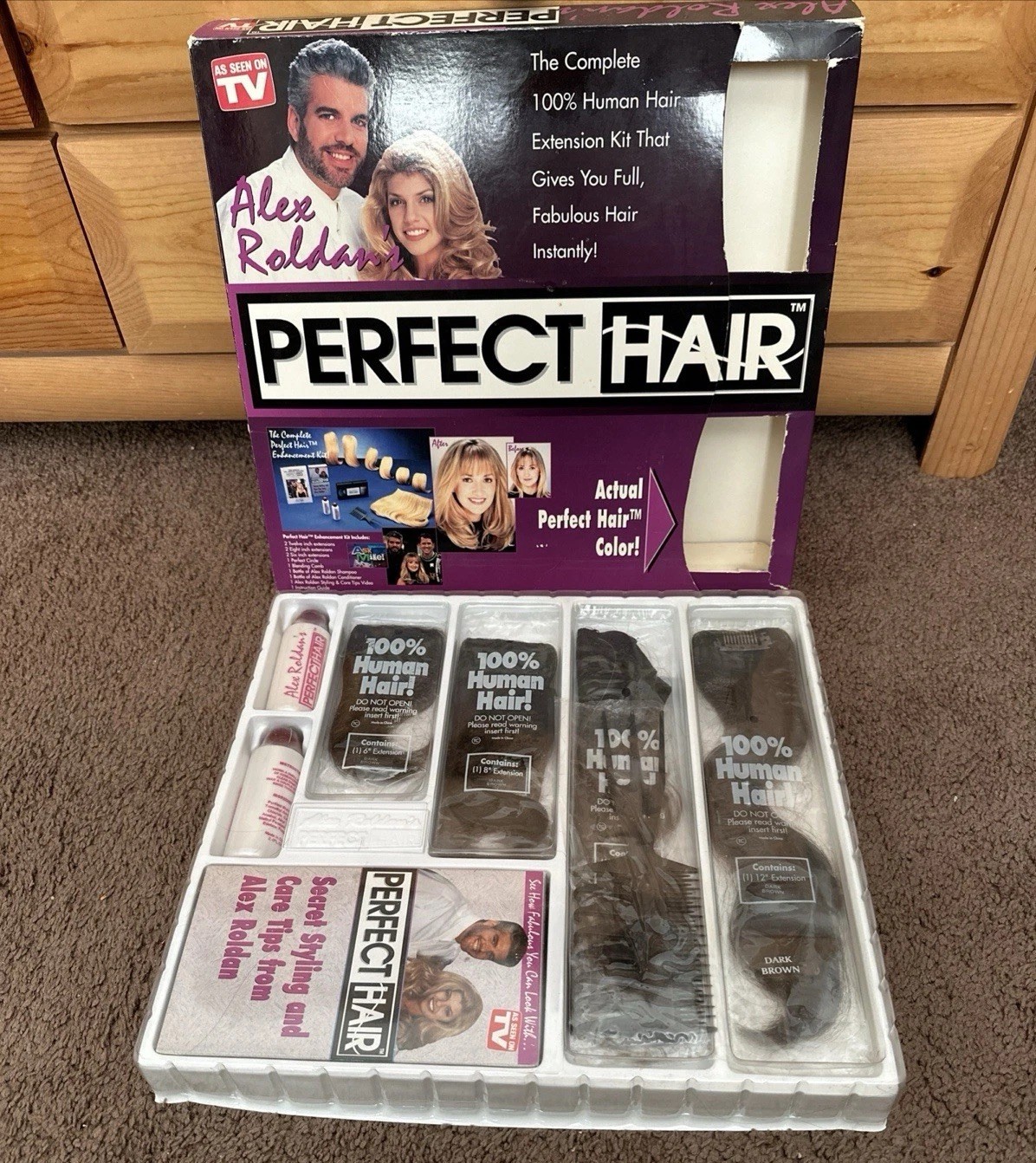 Alex Roldan Perfect Hair 100% Human Hair Extensions Dark Brown VTG Open Box Read