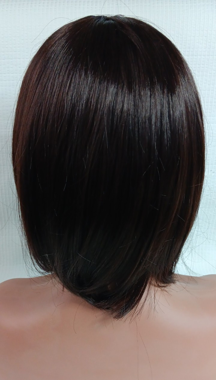 Women’s breathable Cap synthetic Fiber Straight Dark Shiny Brown Bang hair wig