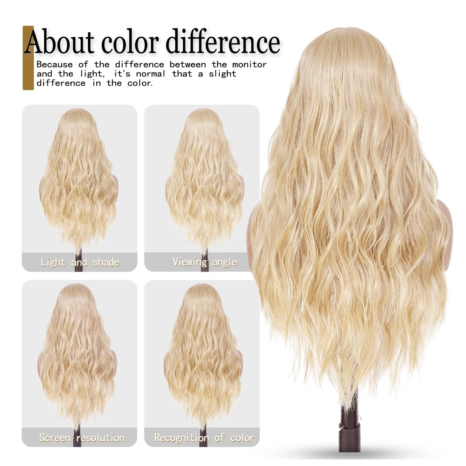Long Mixed Blonde Wavy Wig with Curtain Bangs for Women 26 Inch Heat Resistan…
