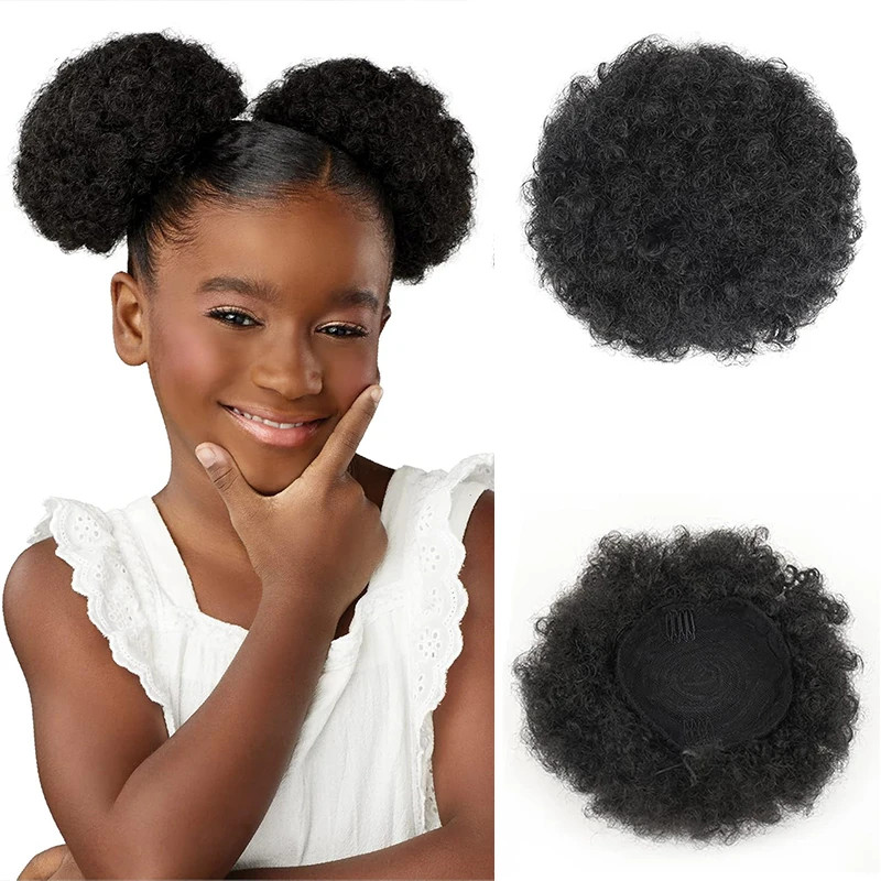 Afro Kinky Curly Drawstring Afro Puff Small Hair Buns Ponytails for Women Kids
