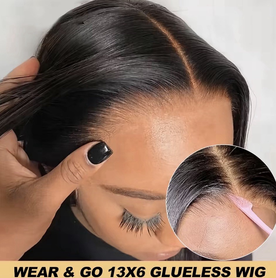 13×6 Glueless 14 inch Lace Front Wig Straight Black C-Part Free-Part Women