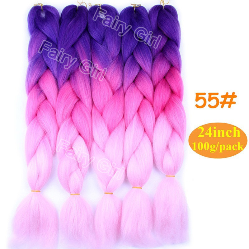 1pack 24” Crochet Hair Braiding Synthetic Hair Extensions 100g/pack 60 colors