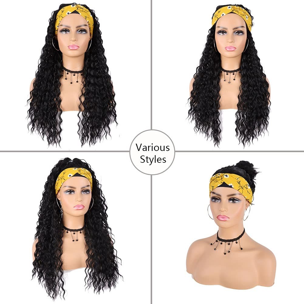 Headband Wig for Black Women, Wet & Wavy, Long Curly Wig, 24 Inches