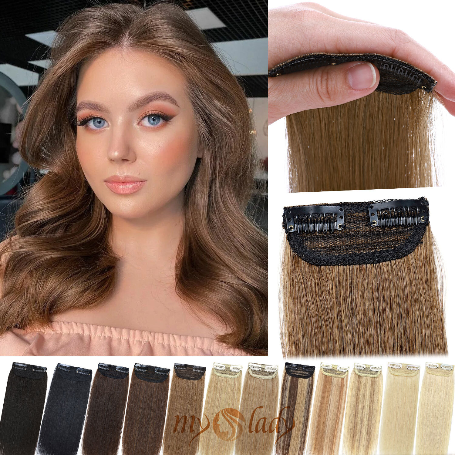 Clip in Remy Human Hair Extensions Mini Side Patch Topper Hairpieces Black Brown